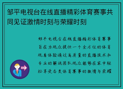 邹平电视台在线直播精彩体育赛事共同见证激情时刻与荣耀时刻